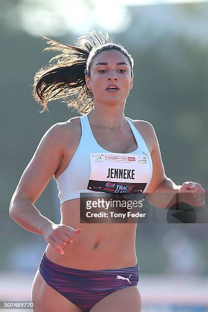 Michelle Jenneke of NSW wins the womens 110m hurdles during the 2016 Hunter Track Classic on January 30, 2016 in Newcastle, Australia.