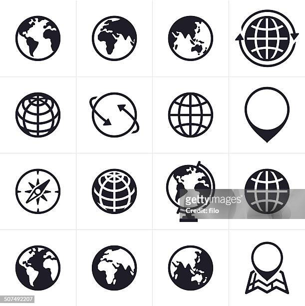 ilustraciones, imágenes clip art, dibujos animados e iconos de stock de globos de iconos y símbolos - globe navigational equipment