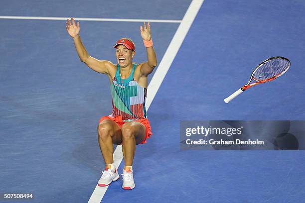 Angelique Kerber of Germany celebrates winning the Women's Singles Final against Serena Williams of the United States during day 13 of the 2016...