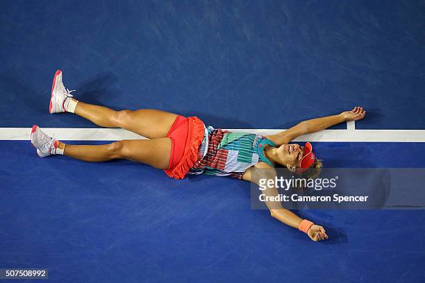 Angelique Kerber of Germany celebrates winning the Women's Singles Final against Serena Williams of the United States during day 13 of the 2016...