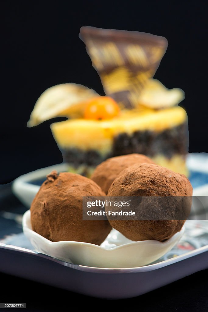 Mini chocolate cake and truffles