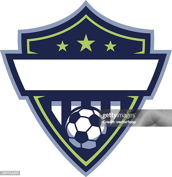 illustrazioni stock, clip art, cartoni animati e icone di tendenza di calcio badge con logo - calcio sport