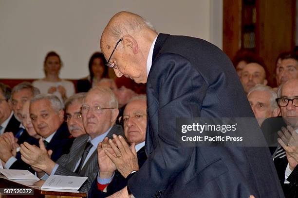 Senator Giorgio Napolitano - eleventh President of the Italian Republic - receives the Postgraduate Diploma of the National Society of Sciences,...
