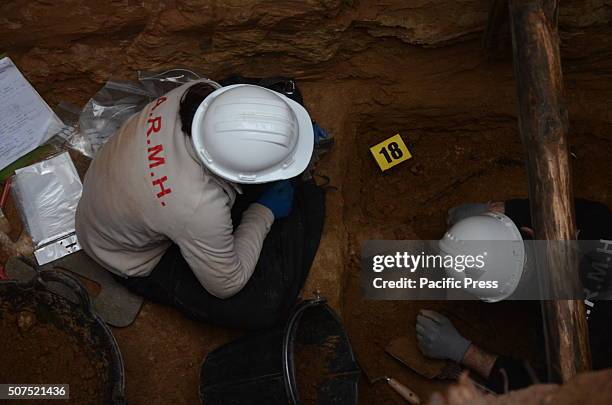 Several volunteers of the asociation 'Recuperación de la vMemoria Histórica' pictured searching for the remains of Spanish Timoteo Mendieta, murdered...