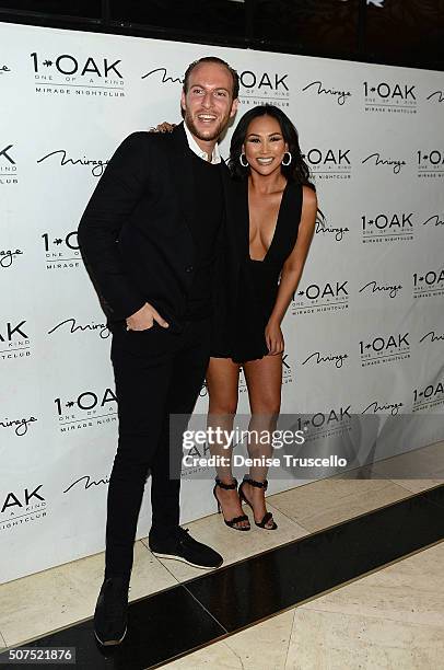Brendan Fitzpatrick and Dorothy Wang arrive at Dorothy WangÕs birthday celebration at 1 OAK Nightclub at The Mirage Hotel & Casino on January 29,...