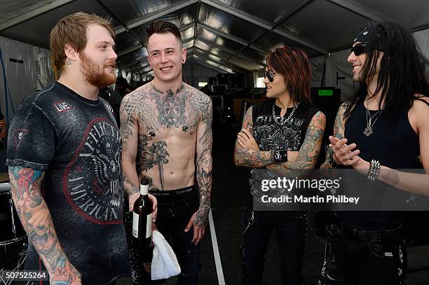 Asking Alexandria and Black Veil Brides backstage at the Soundwave Music Festival at the Flemington Race Course on the 28th of February 2014 in...