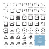 Set with thin line washing icons and laundry symbols