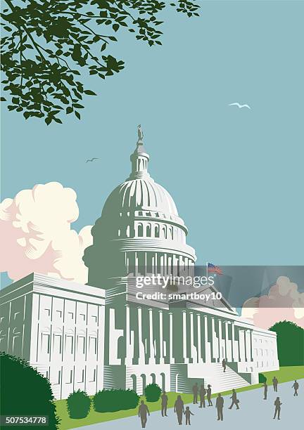 illustrazioni stock, clip art, cartoni animati e icone di tendenza di capitol building a washington dc - capitello