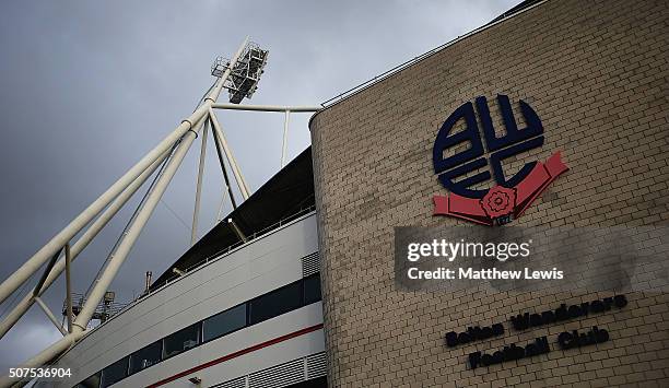 General view of the Macron Stadium during The Emirates FA Cup Fourth Round match between Bolton Wanderers and Leeds United at Macron Stadium on...