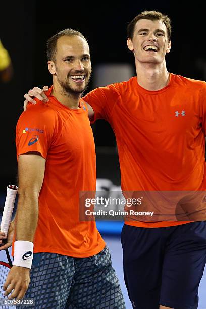 Jamie Murray of Great Britain and Bruno Soares of Brazil celebrate winning their Men's Doubles Final match against Daniel Nestor of Canada and Radek...