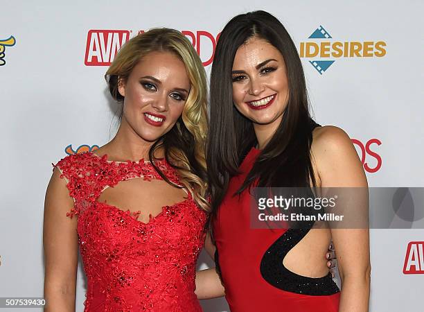 Adult film actresses Alexis Monroe and Allie Haze attend the 2016 Adult Video News Awards at the Hard Rock Hotel & Casino on January 23, 2016 in Las...