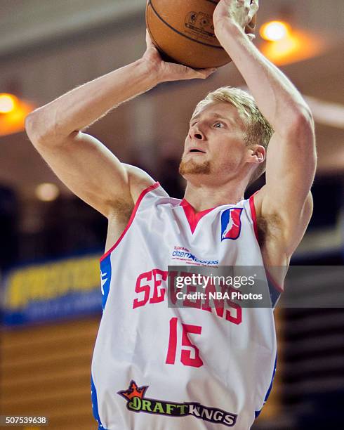 Ty Greene of the Delaware 87ers shoots the ball against the Toronto Raptors 905 on January 29, 2016 at the Bob Carpenter Center in Newark, Delaware....