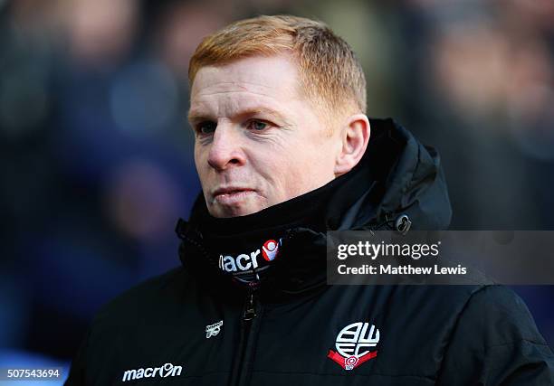Neil Lennon, manager of Bolton Wanderers looks on during The Emirates FA Cup Fourth Round match between Bolton Wanderers and Leeds United at Macron...