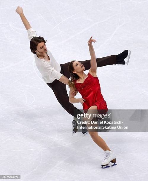 Kavita Lorenz and Panagiotis Polizoakis of Germany perform during Ice Dance Free Dance on day four of the ISU European Figure Skating Championships...