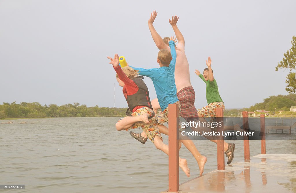 Father and sons take a leap