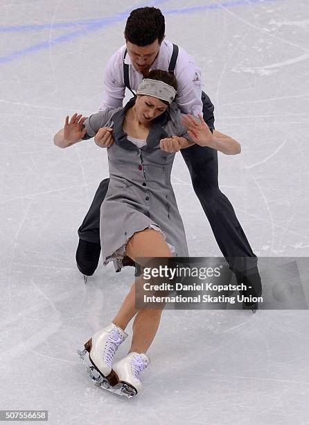 Charlene Guignard and Marco Fabbri of Italy perform during Ice Dance Free Dance on day four of the ISU European Figure Skating Championships 2016 on...