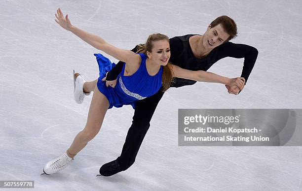 Victoria Sinitsina and Nikita Katasalapov of Russia perform during Ice Dance Free Dance on day four of the ISU European Figure Skating Championships...