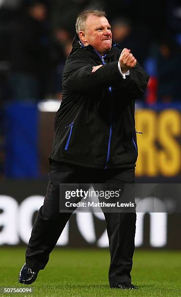 Steve Evans, manager of Leeds United celebrates his teams win over Bolton Wanderers during The Emirates FA Cup Fourth Round match between Bolton...