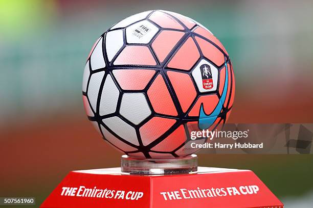The match ball before the Emirates FA Cup Fourth Round match between Nottingham Forest and Watford at the City Ground on January 30, 2016 in...