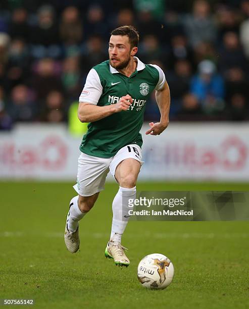 Lewis Stevenson of Hibernian controls the ball during the Scottish League Cup Semi final match between Hibernian and St Johnstone at Tynecastle...