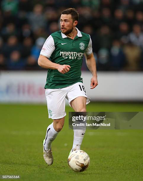 Lewis Stevenson of Hibernian controls the ball during the Scottish League Cup Semi final match between Hibernian and St Johnstone at Tynecastle...