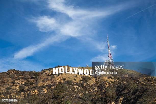 el cartel de hollywood - hollywood hills fotografías e imágenes de stock