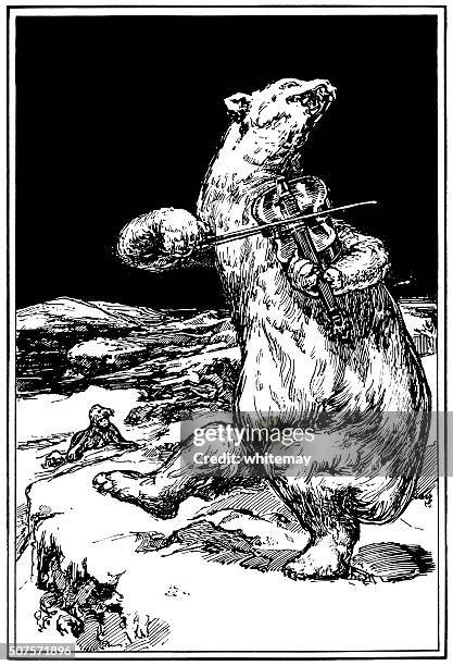 polar bear dancing and playing a violin - dancing bear stock illustrations