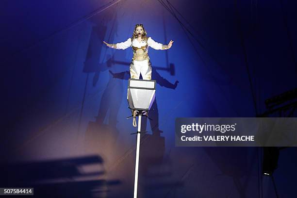 Performer Anneliese Nock performs during the performance of Germany's Rene Casselly Jr during the 5th New Generation circus competition for young...