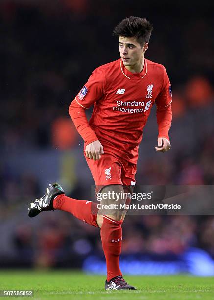 Joao Carlos Teixeira of Liverpool in action during the Emirates FA Cup Third Round Replay match between Liverpool and Exeter City at Anfield on...