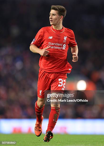 Cameron Brannagan of Liverpool in action during the Emirates FA Cup Third Round Replay match between Liverpool and Exeter City at Anfield on January...