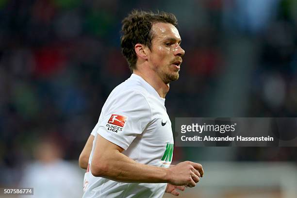 Markus Feulner of Augsburg runs with the ball during the Bundesliga match between FC Augsburg and Eintracht Frankfurt at WWK Arena on January 30,...