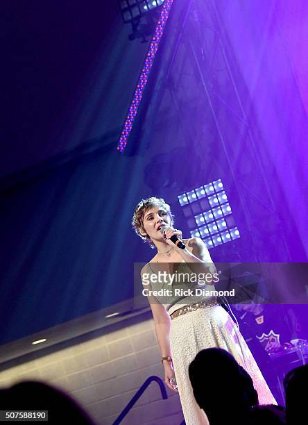 Clare Bowen of ABC's "Nashville" performs onstage during the 2016 NHL All-Star Fan Fair - Day 3 on January 30, 2016 in Nashville, Tennessee.