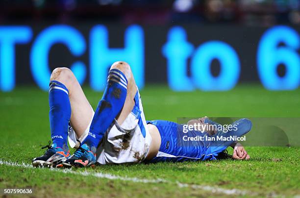 Murray Davidson of St Johnstone lies on the ground during the Scottish League Cup Semi final match between Hibernian and St Johnstone at Tynecastle...