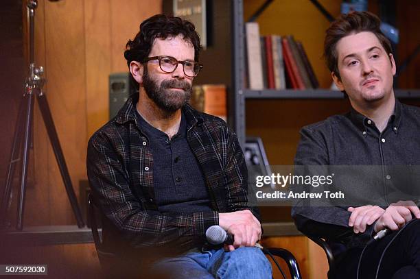 Screenwriter Charlie Kaufman and Director Duke Johnson speak onstage at the Cinema Cafe during the 2016 Sundance Film Festival at Filmmaker Lodge on...