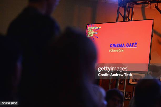 View of signage at the Cinema Cafe during the 2016 Sundance Film Festival at Filmmaker Lodge on January 30, 2016 in Park City, Utah.