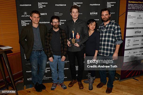 Sundance Film Festival Senior Programmer John Nein, Screenwriter Charlie Kaufman, Director Duke Johnson, Producer Rosa Tran, and Cinematographer Joe...