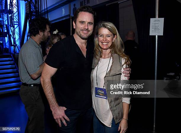 Charles Esten of ABC's "Nashville" and Patty Hanson pose backstage during the 2016 NHL All-Star Fan Fair - Day 3 on January 30, 2016 in Nashville,...