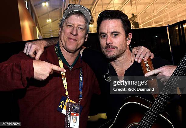 John Huie of CAA and Charles Esten of ABC's "Nashville" pose backstage during the 2016 NHL All-Star Fan Fair - Day 3 on January 30, 2016 in...