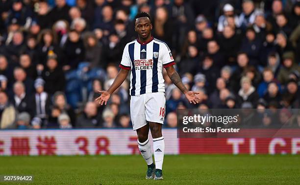 Saido Berahino of West Bromwich Albion reacts during The Emirates FA Cup Fourth Round match between West Bromwich Albion and Peterborough United at...