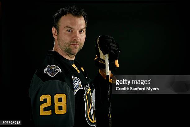 John Scott of the Arizona Coyotes poses for a 2016 NHL All-Star portrait at Bridgestone Arena on January 30, 2016 in Nashville, Tennessee.
