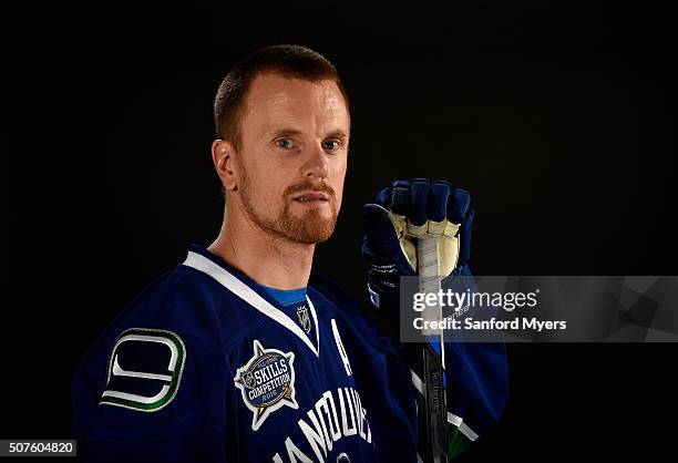 Daniel Sedin of the Vancouver Canucks poses for a 2016 NHL All-Star portrait at Bridgestone Arena on January 30, 2016 in Nashville, Tennessee.