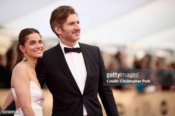 Actress Amanda Peet and David Benioff attend The 22nd Annual Screen Actors Guild Awards at The Shrine Auditorium on January 30, 2016 in Los Angeles,...