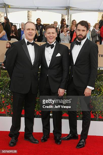 Actors Kevin Doyle, Allen Leech and Tom Cullen attend the 22nd Annual Screen Actors Guild Awards at The Shrine Auditorium on January 30, 2016 in Los...