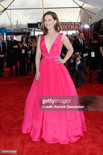 Actress Emilia Clarke attends the 22nd Annual Screen Actors Guild Awards at The Shrine Auditorium on January 30, 2016 in Los Angeles, California.