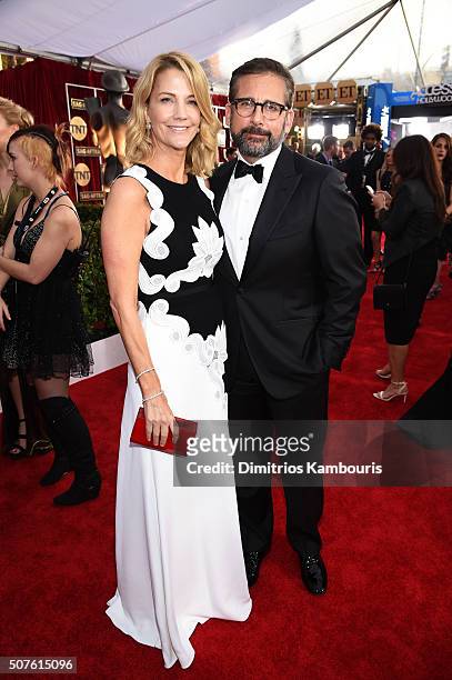 Actors Nancy Carell and Steve Carell attend The 22nd Annual Screen Actors Guild Awards at The Shrine Auditorium on January 30, 2016 in Los Angeles,...