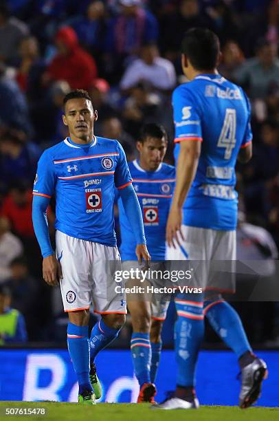 Aldo Ramirez of Cruz Azul celebrates the second goal of his team during the fourth round match between Cruz Azul and Chiapas as part of the Clausura...
