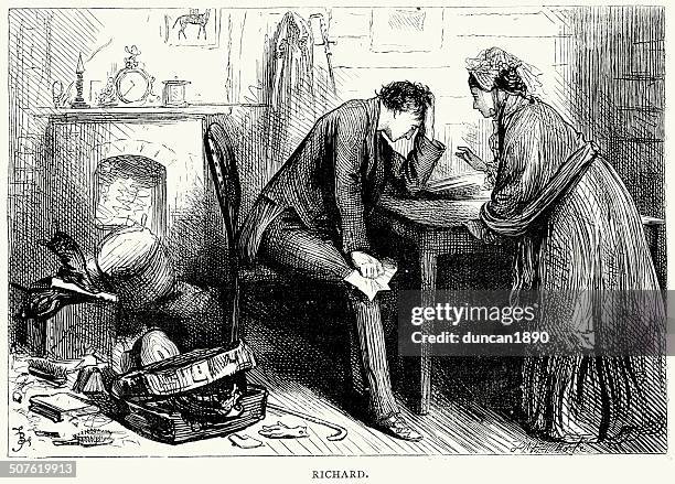 stockillustraties, clipart, cartoons en iconen met bleak house by charles dickens - grote depressie nieuwsevenement