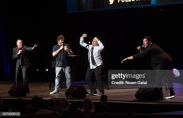 James Murray, Brian Quinn, Joseph Gatto and Salvatore Vulcano of The Tenderloins perform during the truTV Impractical Jokers 'Where's Larry?' Tour at...