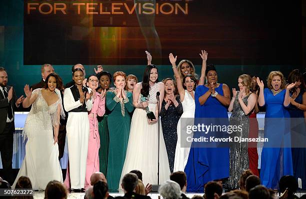 The cast of 'Orange Is the New Black,' including actors Vicky Jeudy, Lori Petty, Uzo Aduba, Kate Mulgrew, Annie Golden, Laura Prepon, Dale Soules,...