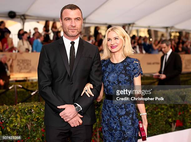 Actors Liev Schreiber and Naomi Watts attend The 22nd Annual Screen Actors Guild Awards at The Shrine Auditorium on January 30, 2016 in Los Angeles,...